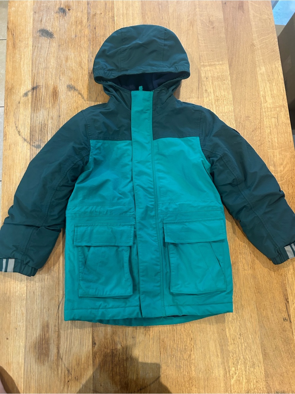 Lands' End Kids' Hooded Puffer Jacket in Teal & Dark Green